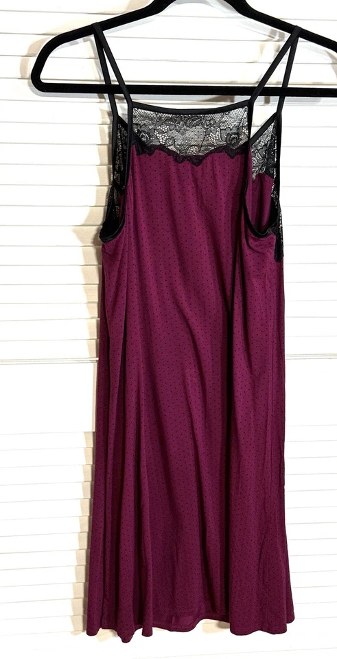 Soma Intimates Nightgown Size M Sleeveless Purple Black Lace Polka Dot Women EUC - Image 4 of 4
