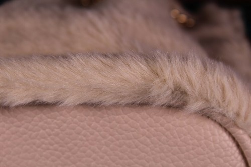Ivory Faux Fur Handbag Chain Drawstring Cross Body Pouch Bucket Bag Purse - Picture 12 of 12