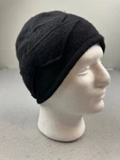 C.C. Exclusives Black Wool Beanie Cap Winter Hat With Bow Accent