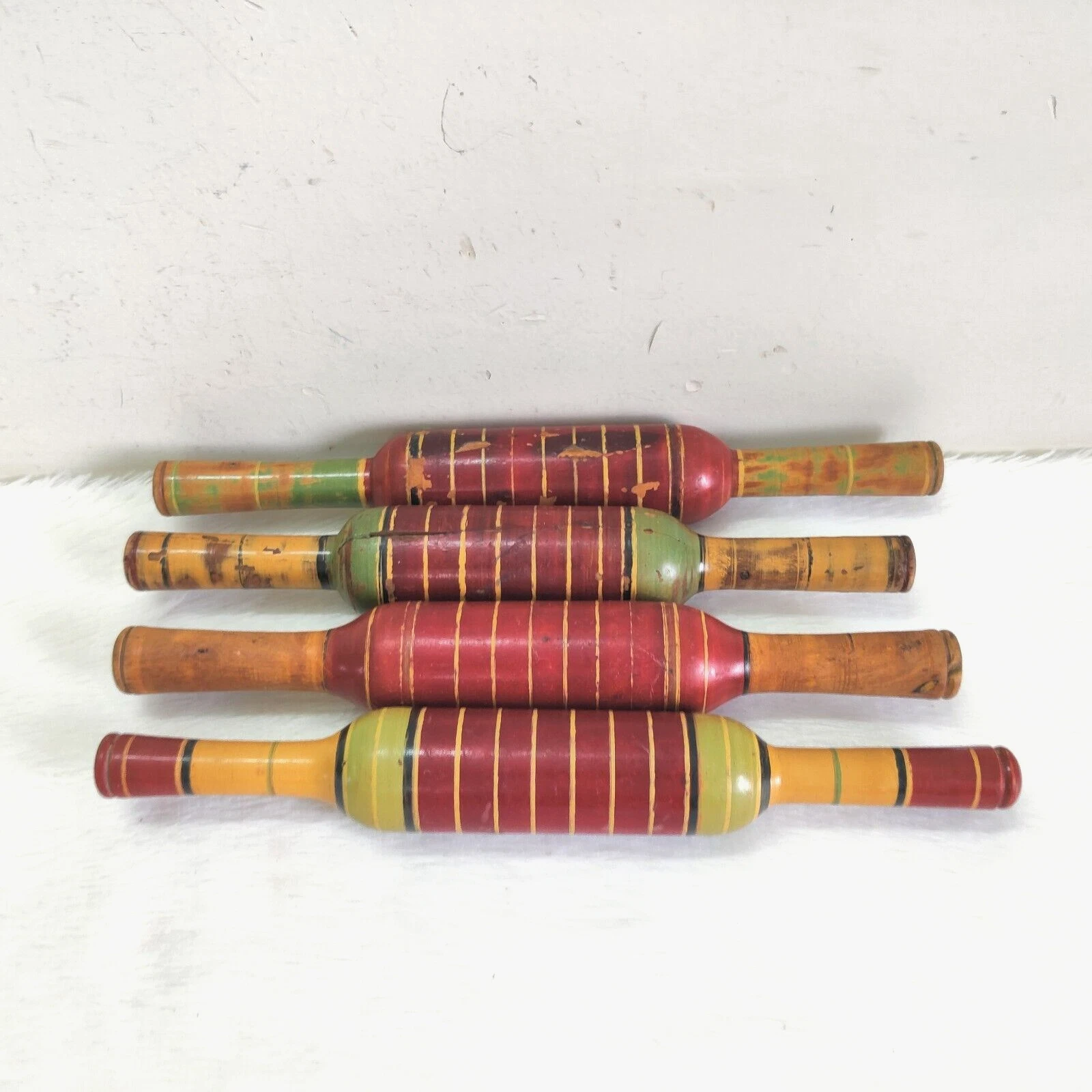 1920 Vintage Handmade Lacquered Tortilla Bread Bakers Wooden Rolling Pin 4Pc W23