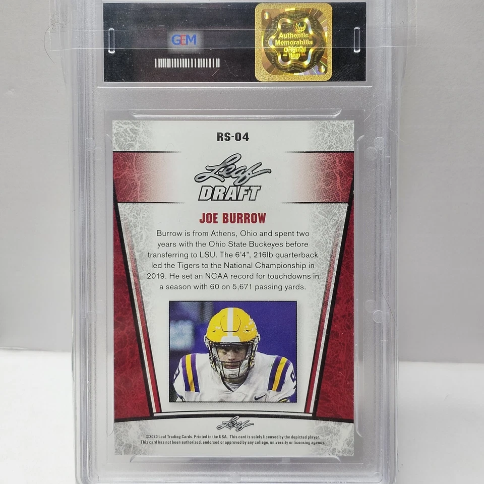 Joe Burrow RC 2020 Leaf Special Release Rookie Silver #RS04 PSA 10 - Image 2 of 2