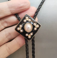 Pearl Cross Bola Bolo Tie Wedding Necklace for Men Women - Western Necktie