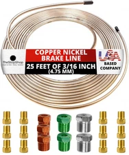 The Stop Shop 25ft 3/16" Copper-Nickel Brake Line Kit w/Fittings (Corrosion-Resi
