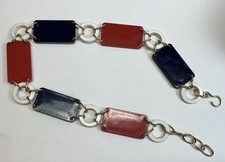Vintage Retro Mod GoGo Red, White Blue Plastic With Metal Chain Belt 34