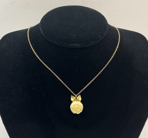Krementz Gold Filled Necklace Hand Carved Rose Vintage Mid Century 17.5” Chain - Picture 3 of 10