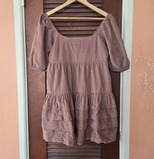 American Eagle Dusty Pink Corduroy Tiered Ruffle Babydoll Mini Dress M