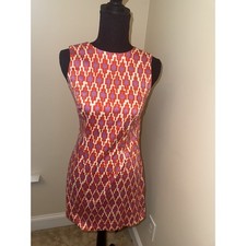 Lesley Evers Orange Purple Geometric Stretch Dress Made in USA Mod Style XS