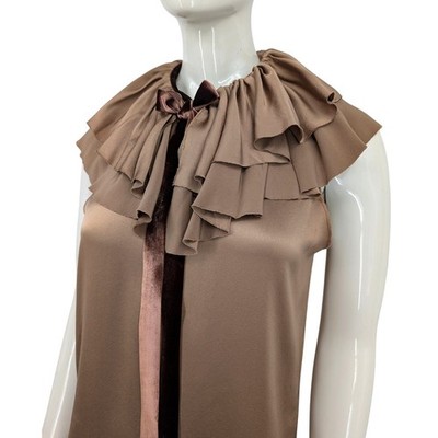 Lanvin Paris Silk Blouse Top w/Detachable Ruffle Scarf Made in France Size 36