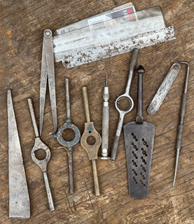 A Job Lot of Engineers Tools Rules Die Stocks Caliper Scribe etc