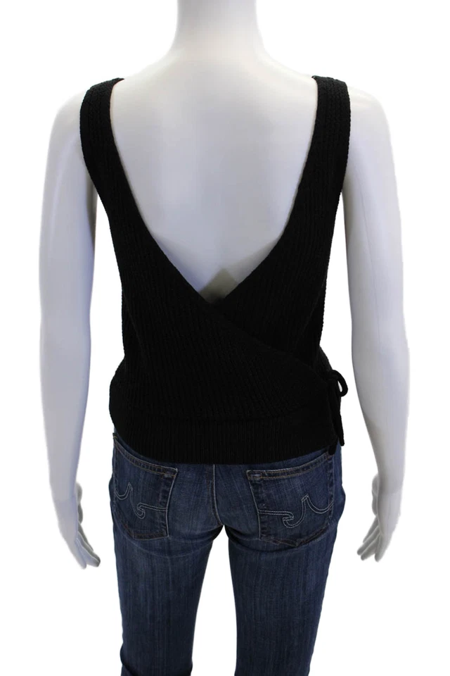 Camiseta sin mangas Vince para mujer con cierre de corbata negra de algodón talla extra pequeña Foto 3 de 4