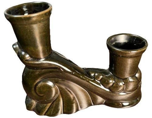 Vintage Frankoma Pottery Black #304 Double Candlestick Holder