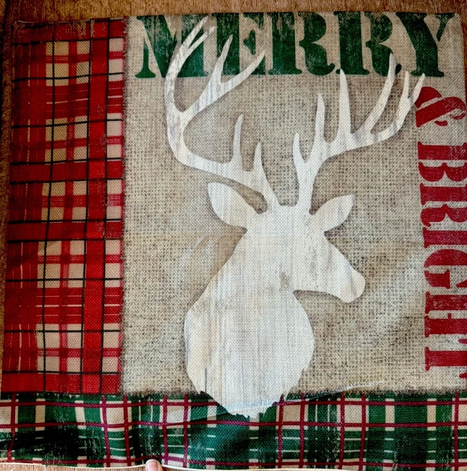 Christmas Pillow Covers (2) 18x18 Plaid Deer Throw Decorative Covers - Image 3 of 4