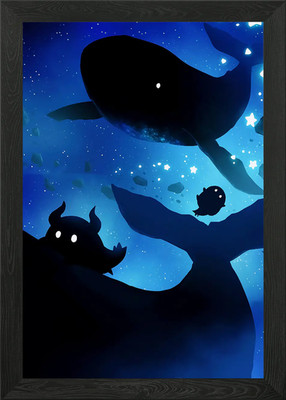 Wal und Kreaturen am Sternenhimmel gerahmtes Wandbild Poster Leinwanddruck Bild