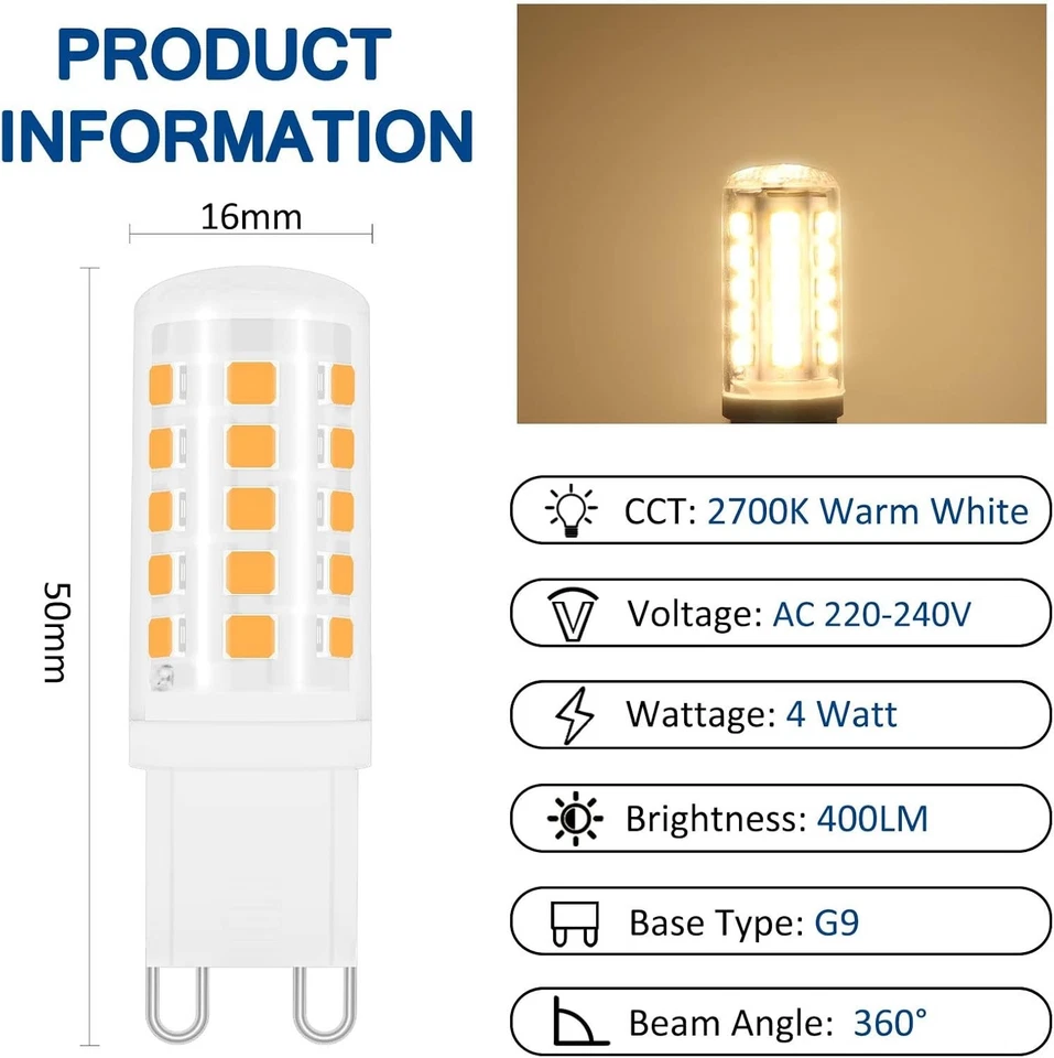 G9 LED 4W Warmweiß 2700K, 400LM, G9 33W 40W Halogenlampe Ersetzt, Stiftsockel... - Bild 4 von 4