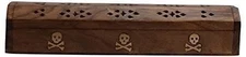 Wooden Coffin Incense Burner - 12" Skull Inlays for Incense Sticks and Cones