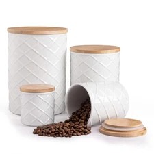 Ceramic Canisters Sets for Kitchen Countertop, Relief Food Storage Jar with