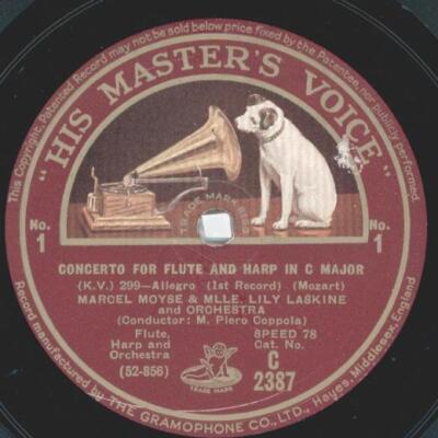 Marcel Moyse und Mlle. Lily Laskine - Concerto for Flute and Harp in C Major K.V