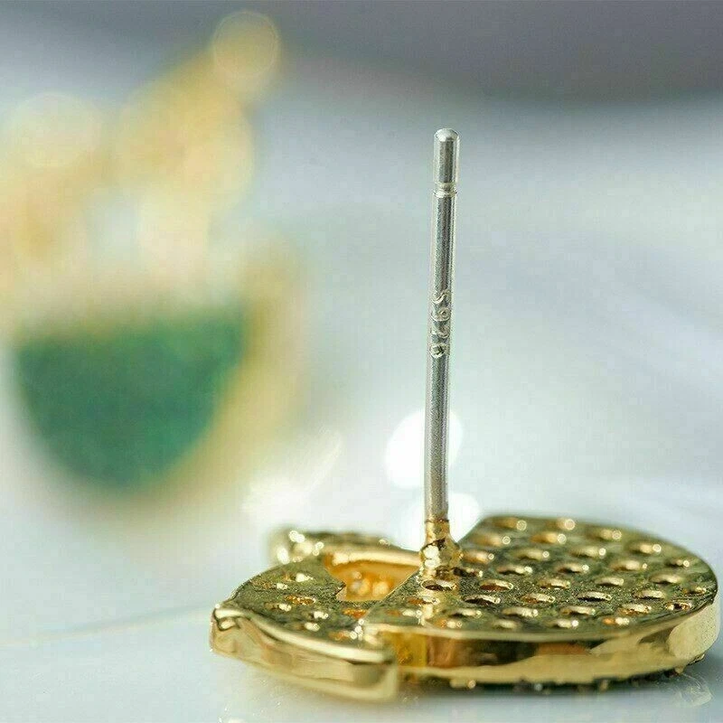 1.98 Ct Round Simulated Emerald Drink Glass Stud Earrings 14k Yellow Gold Plated - Image 4 of 4