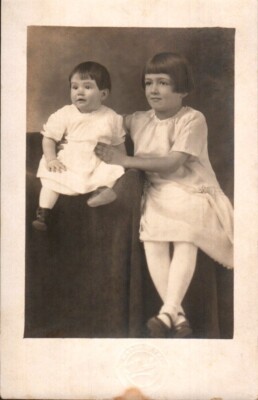 Postcard RPPC Real Photo Young Girl & Baby Posing ca 1925-1934 See ...