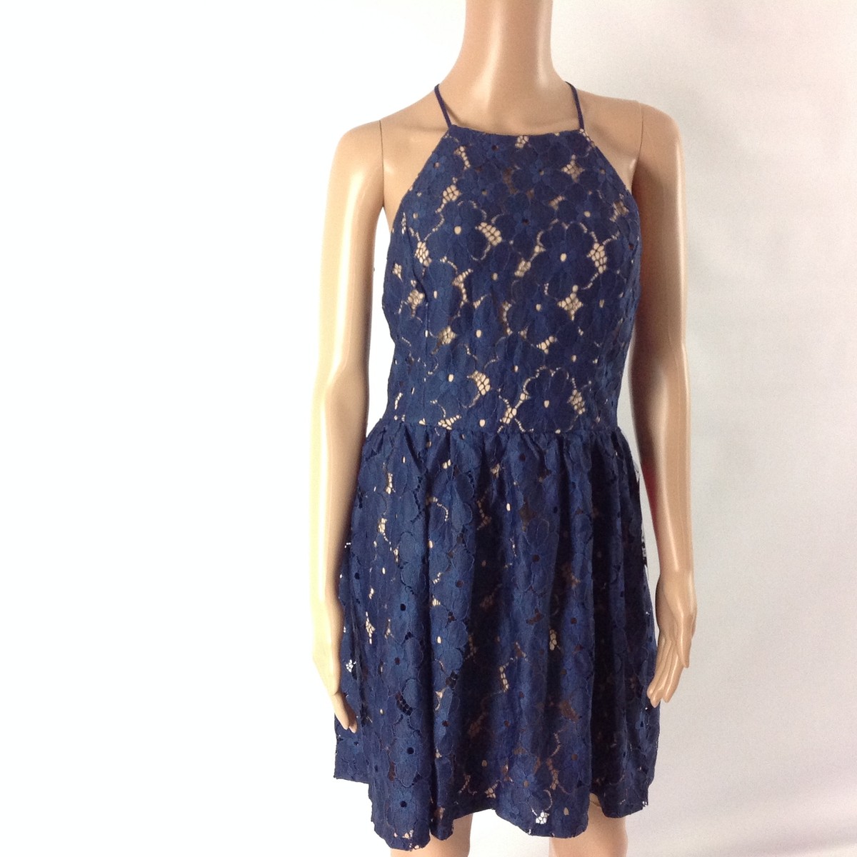City Triangles F5 Womens Dress Lace Overlay Short Halter Neck Navy Blue Size M/L | eBay City Triangles F5 Womens Dress Lace Overlay Short Halter Neck Navy Blue Size M/L | eBay