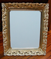 PHOTO FRAME Vtg 1960's Metal Floral Gold-White Filigree Tabletop 8"x10" Pic A28