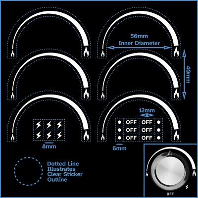 White Print 6 Clockwise Gradient Flame Top Half Circle Adhesive Label Hob Decal