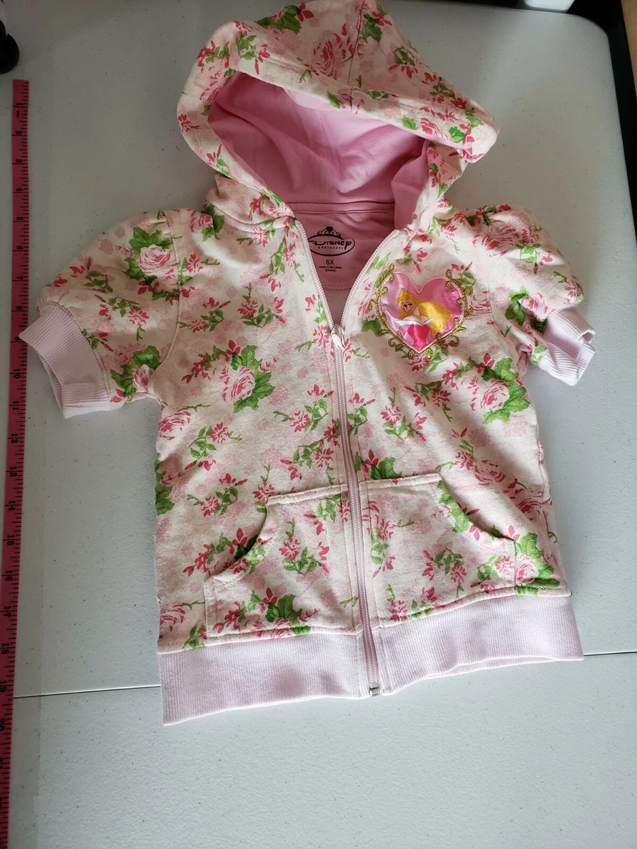 Vintage Girl s Disney Princess Short Sleeve Zip Hoodie Aurora Sleeping Beauty