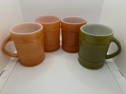 Fire King Barrel Mugs, Set Of 4 Assorted Colors