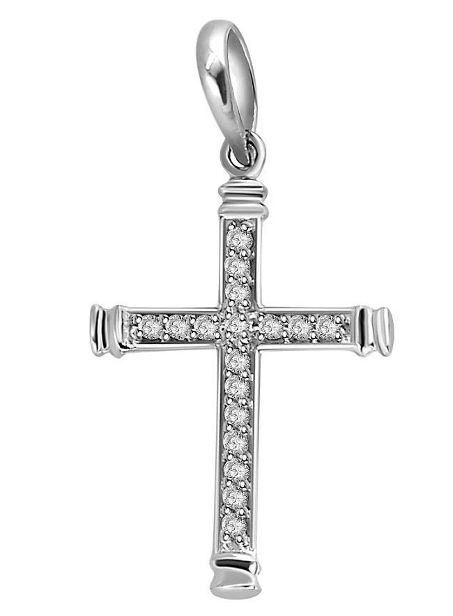 Colgante Cruz 0.40 Ct I1 G Diamante Redondo 1.20 Pulgadas 14K Oro Blanco Sólido Juego de Puntas Foto 2 de 4