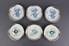 6 ceramic glass coasters with metal rim 1920s