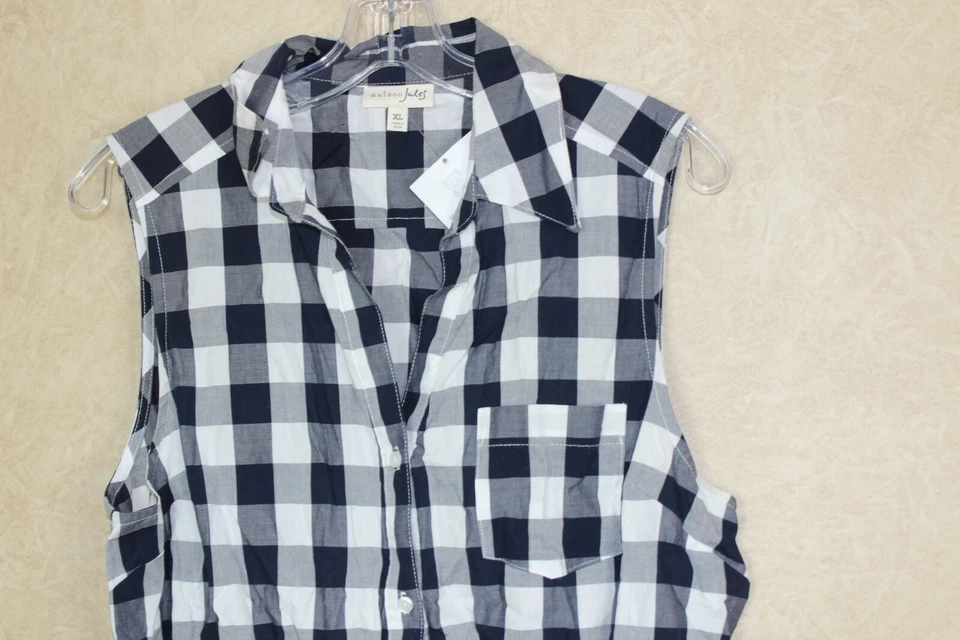 Maison Jules New Women's  Blue Notte Gingham Printed Drawstring Romper NWT R9D4 - Image 3 of 4