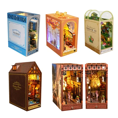 MARKENLOS DIY Book Nook 3D Holzpuzzle Kit Bücherecke Modellbausatz Puppenhaus Kits mit LED