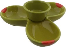 Olive Shaped Four Section Ceramic Condiment Divided Serving Tray