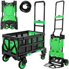 Ginkman 2 in 1 Foldable Hand Truck Dolly with Folding Basket & Wheels (Green)