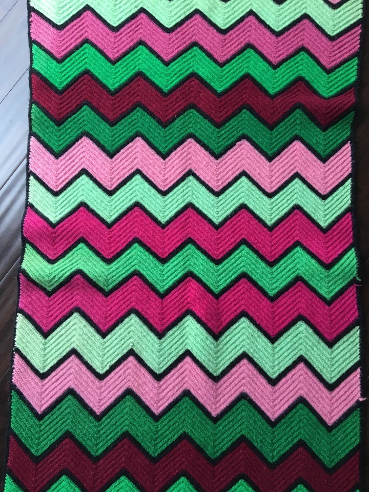 Handmade Crochet Afghan Granny Chic Throw Blanket Wool Pink Green Ombré 64”x 30” - Image 3 of 4