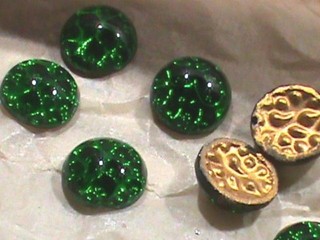 72 Vintage Bubble Glass Pin Fire Emerald Thousand Eye German Rhinestones 15MM