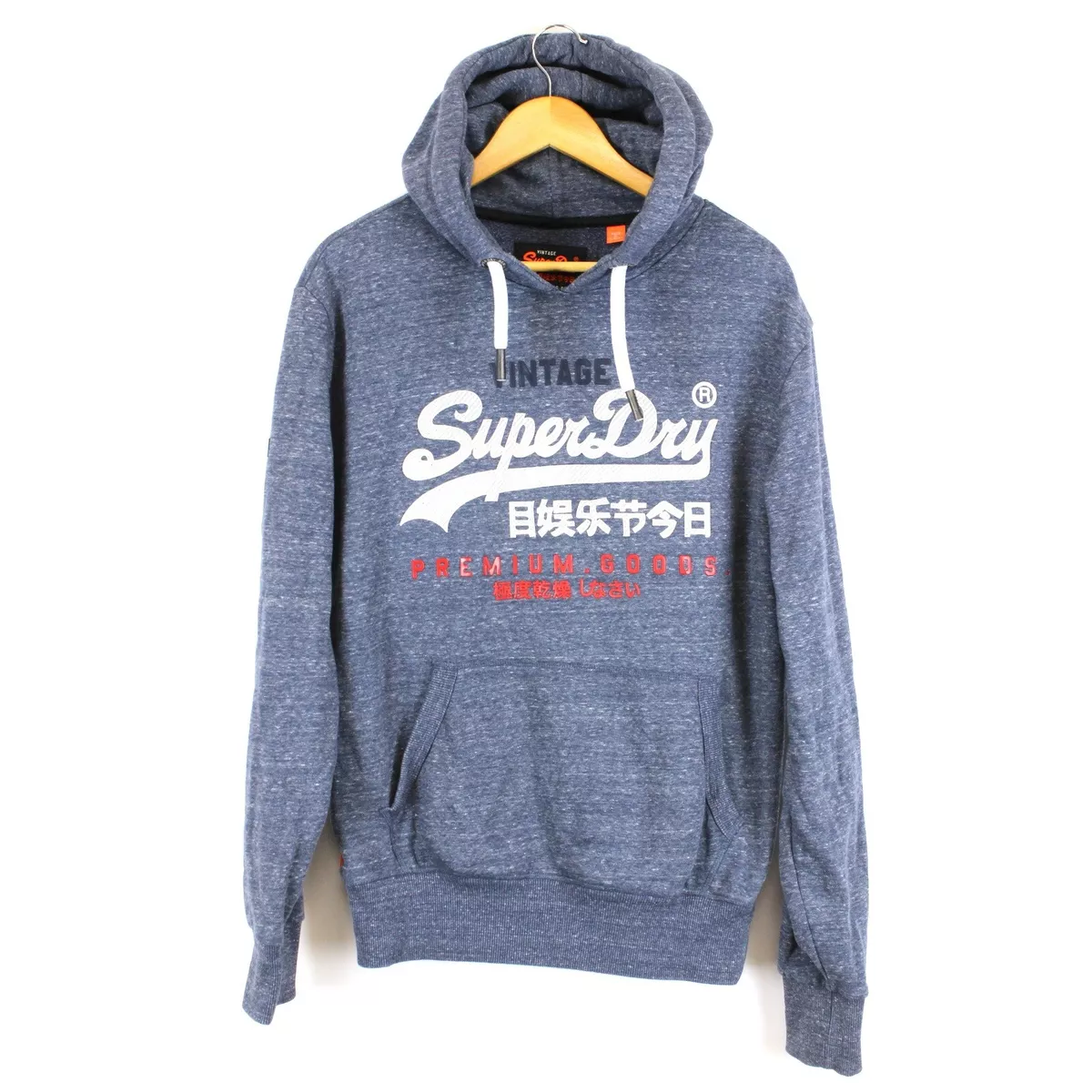 SUPERDRY Men's Jumper Size M Hooded Hoodie Pullover Blue Pockets Cotton  me5212