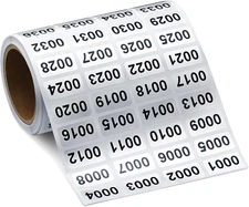 0001 to 2000 Inventory Number Sticker Labels Waterproof Self Adhesive Labels Con