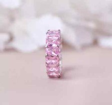 3Ct Lab Created Pink Sapphire Eternity Wedding Band Ring 14K White Gold Plated