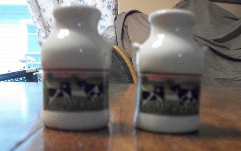 Milk Can Salt & Pepper Shakers - Cows in Meadow Design 