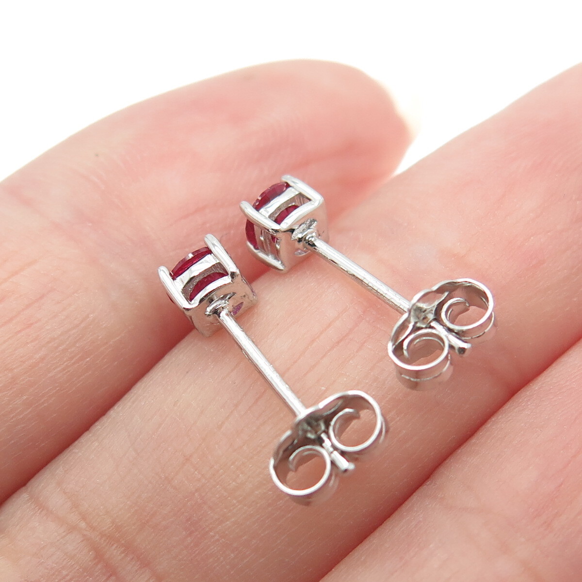 925 Sterling Silver Lab-Created Ruby Stud Earrings - image 2