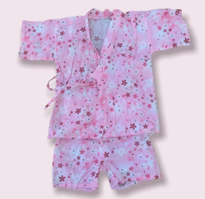 Japanese Girls Jinbei Pink Floral Cotton Size 110 Kids Summer Festival Outfit