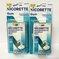 2x Nicorette Gum 2mg Coated White Ice Mint Pocket Pack 20 Pieces Exp 07/2027 NEW