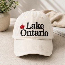 Lake Ontario Embroidered Hat Beige Baseball Cap Canada Maple Leaf Dad Hat