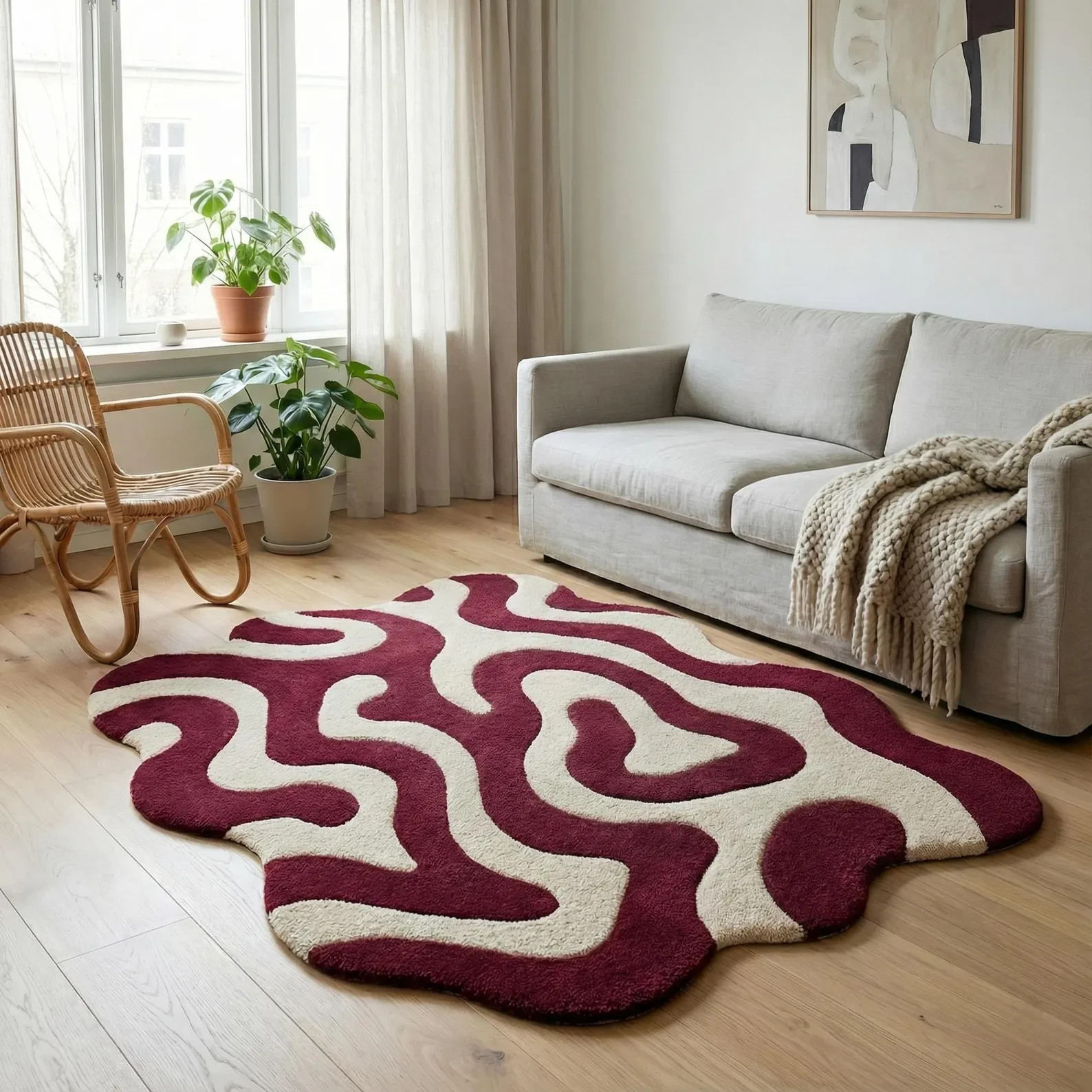 Hand Tufted Abstract Rug   Modern Wavy Area Rug | Luxury Handmade Wool Rug