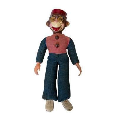 Vintage 1950s Celluloid Bellhop Monkey Doll Lenticular Eyes Carnival Prize 14 