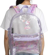 Mochila Sanrio Hello Kitty & Friends Personaje Estampado Brillo Transparente NUEVA CON ETIQUETA
