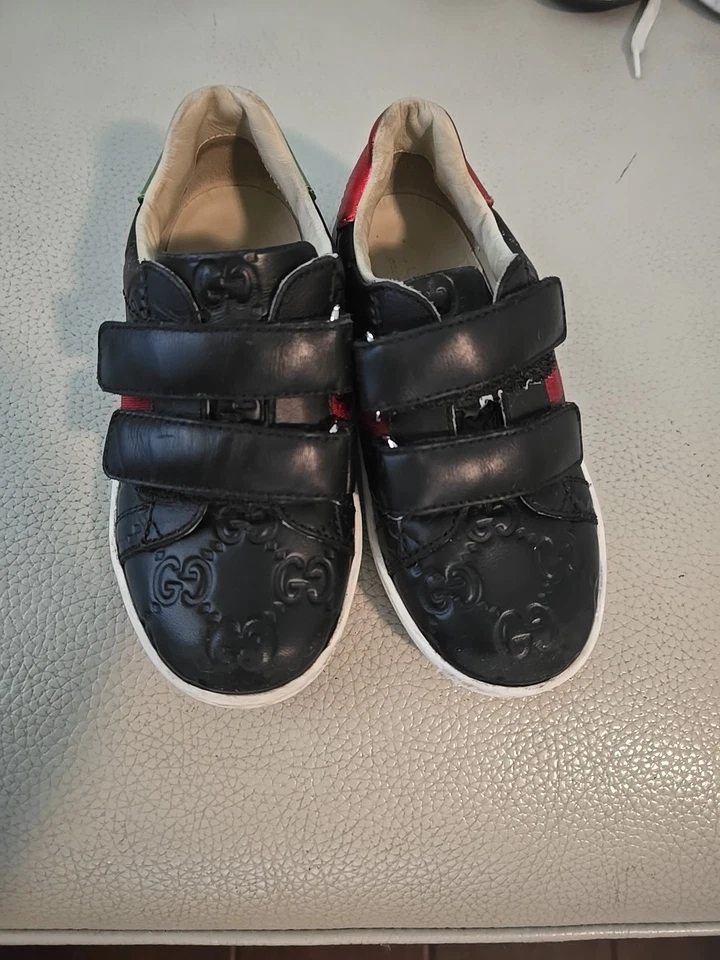 Tênis de couro preto autêntico GUCCI ACE infantil Euro 26 / EUA 10 - Imagem 2 de 4
