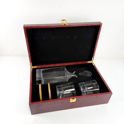 Golf Ball Whiskey Set - 2 Glasses, Decanter (broken), Topper, Costers & Box