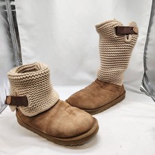 UGG Shaina Boots Women's Size 9 Brown Suede Knit Sock Slippers Style 1012534